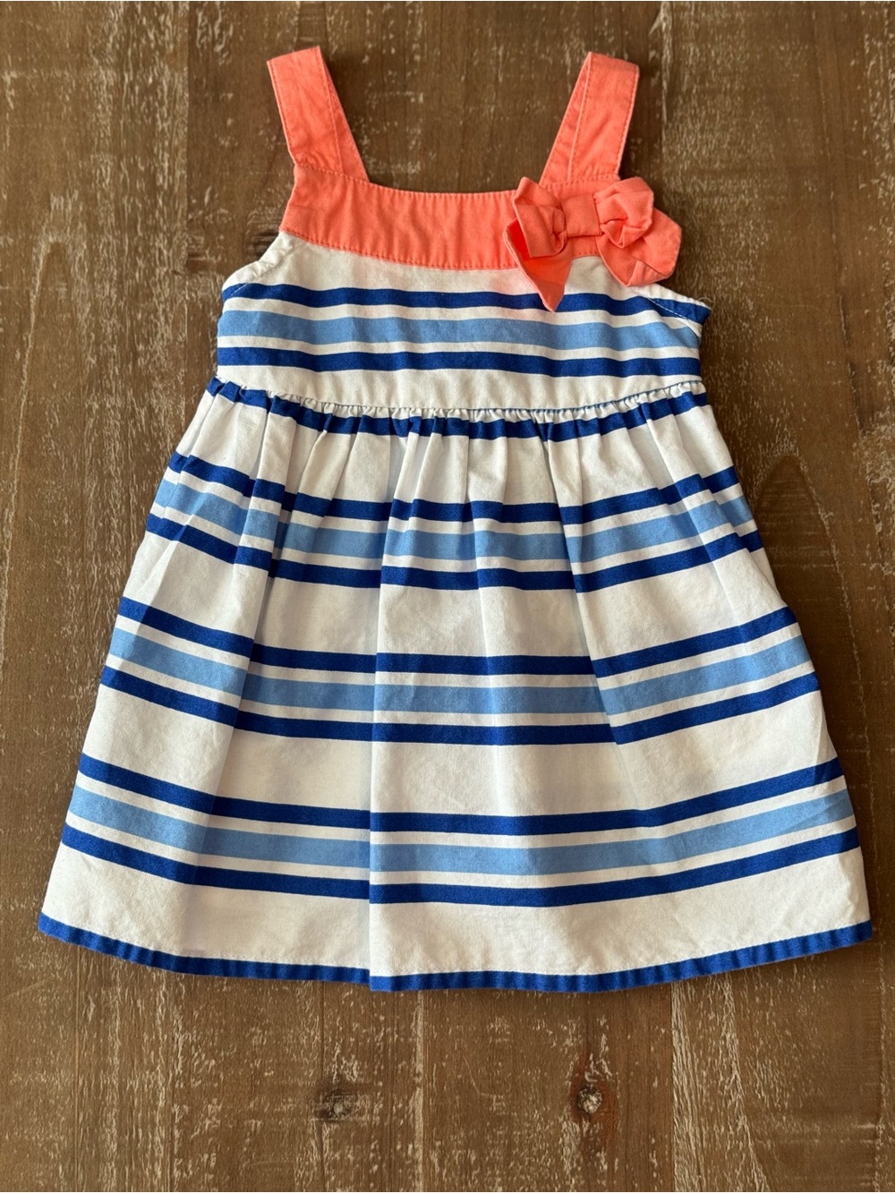 Gymboree Baby Girl Blue White Stripe Coral Bow Sundress 0-3M Nautical